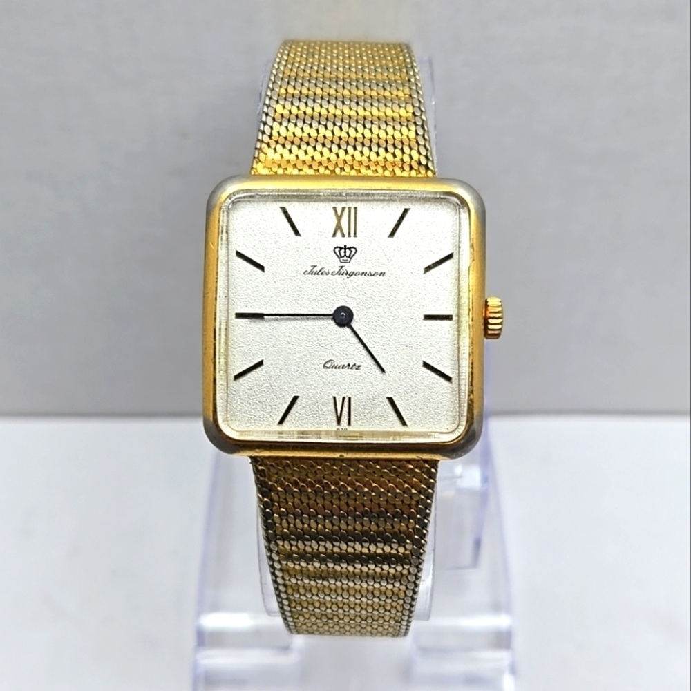 Rare Vintage Mens Jules Jurgensen 4154 Watch 29mm Gold Tone Square New Battery